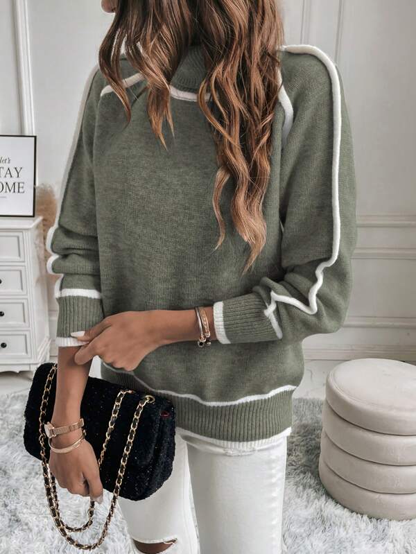 Damen Rollkragenpullover langarm | Gestrickter Winterpullover mit hohem Kragen und geradem Saum für Alltag und Freizeit