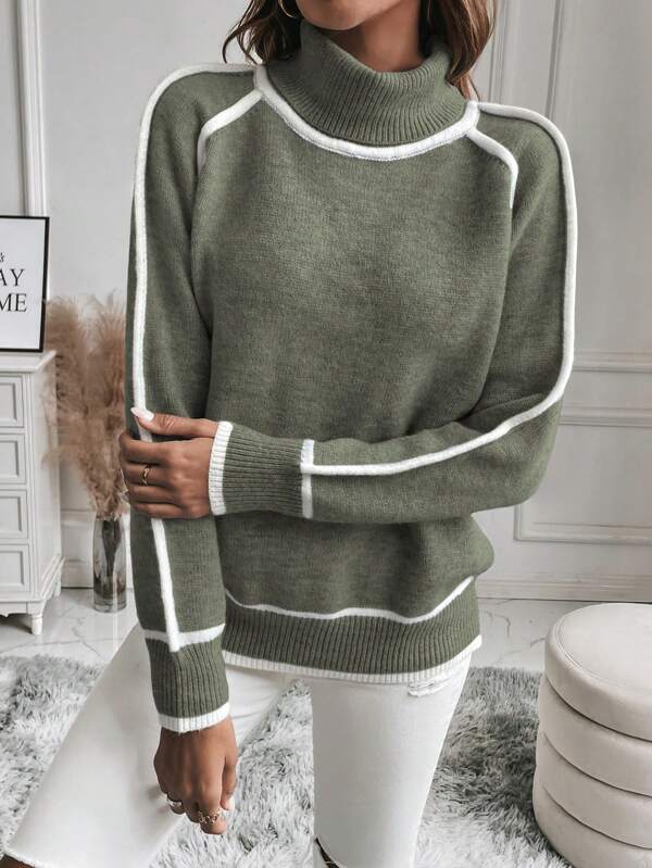 Damen Rollkragenpullover langarm | Gestrickter Winterpullover mit hohem Kragen und geradem Saum für Alltag und Freizeit