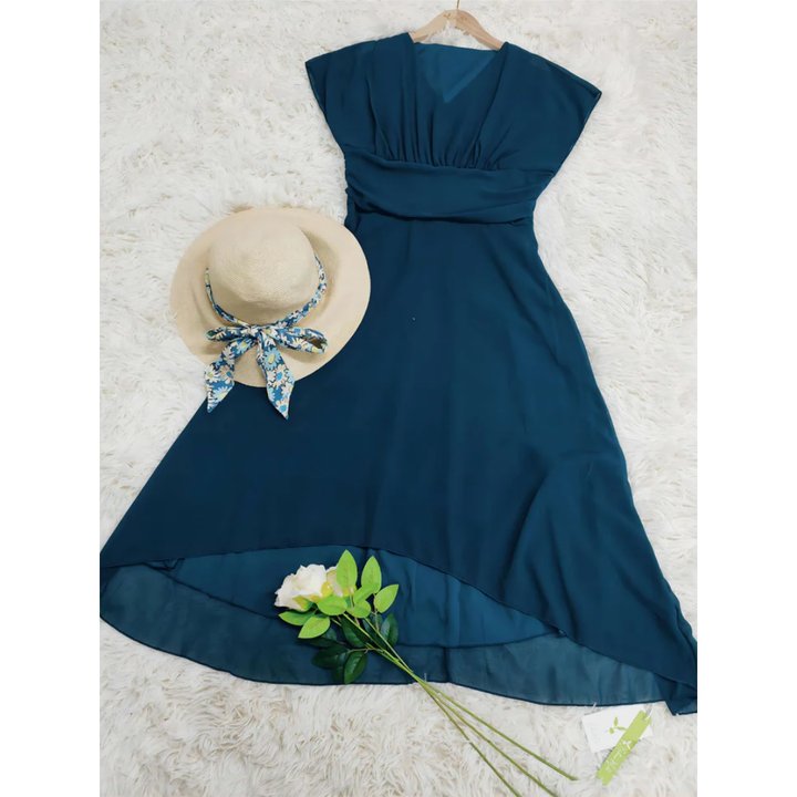 Damen Midi-Kleid mit V-Ausschnitt &amp; ausgestelltem Rock | Formell &amp; elegant | Fließender Fall für Hochzeit, Business &amp; Abend