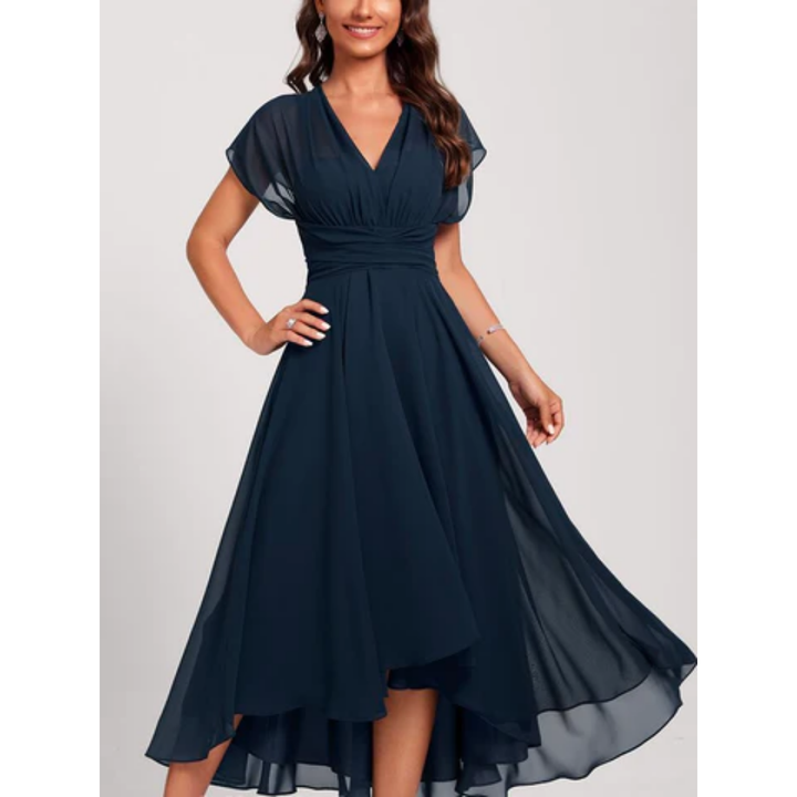 Damen Midi-Kleid mit V-Ausschnitt &amp; ausgestelltem Rock | Formell &amp; elegant | Fließender Fall für Hochzeit, Business &amp; Abend