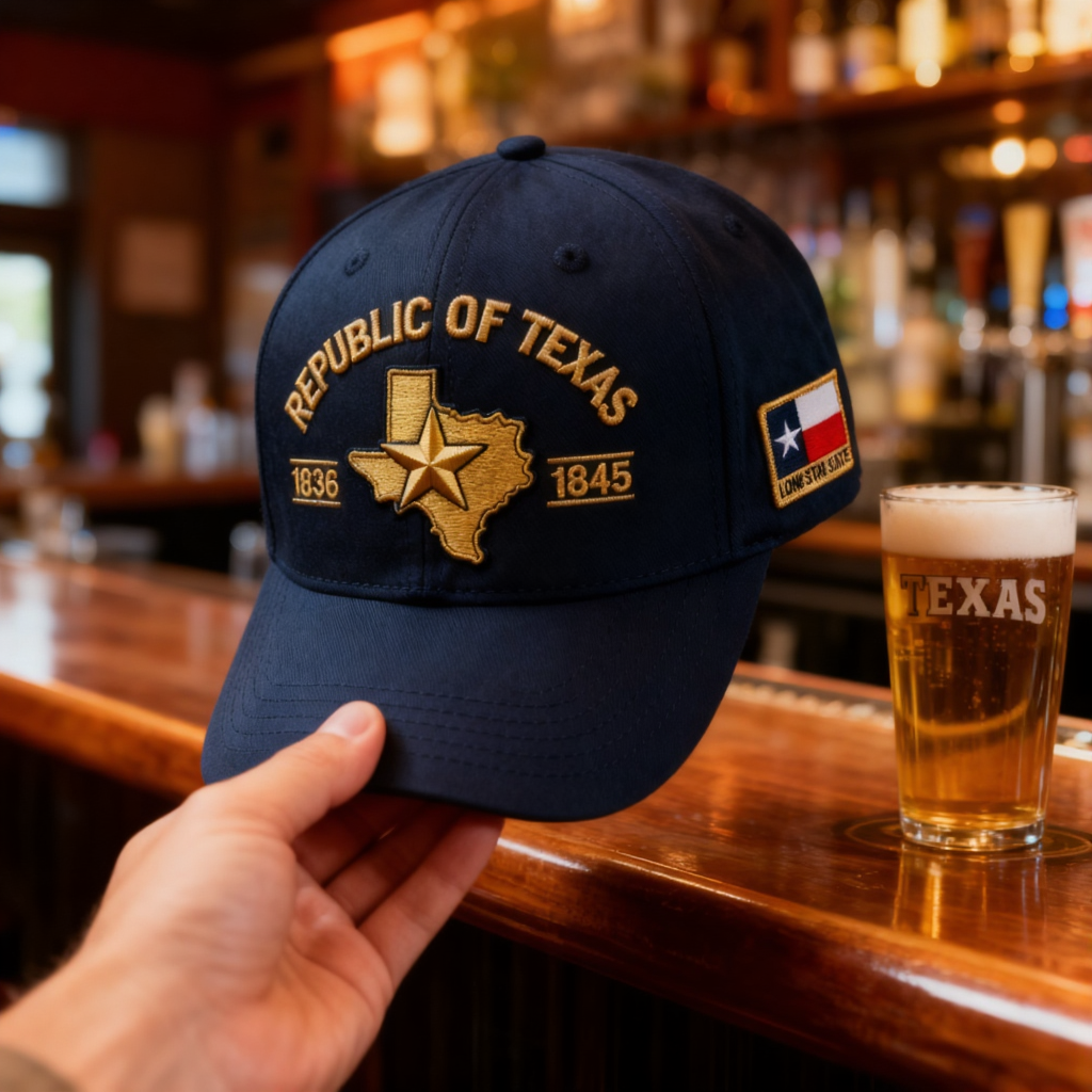 Bestickte Cap mit Texas-Silhouette &amp; goldenem 3D-Stickmotiv | Verstellbare Passform 56–61 cm | Dunkelmarineblau