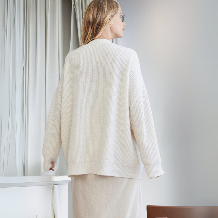 Damen Oversize Strickjacke gerippt | Lockerer langer Cardigan mit strukturierter Rippoptik für Alltag, Büro und Lagenlooks