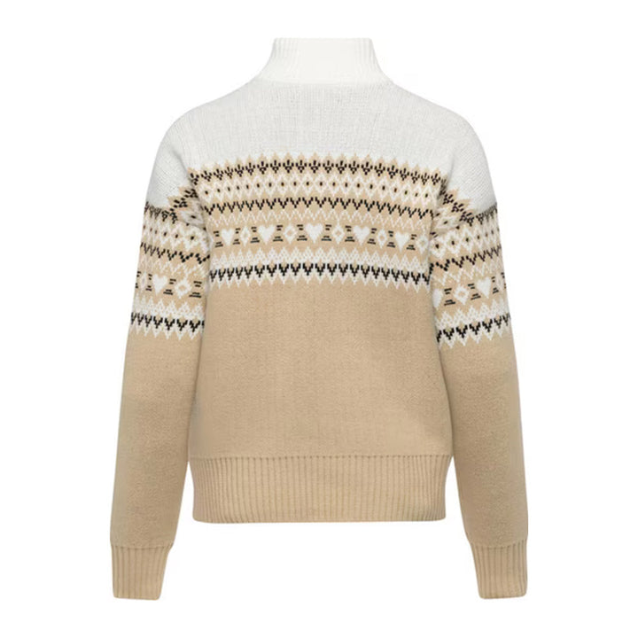Damen Norweger Strickpullover mit Troyerkragen | Gerade geschnittener Pullover mit Norweger-Muster und Reißverschluss
