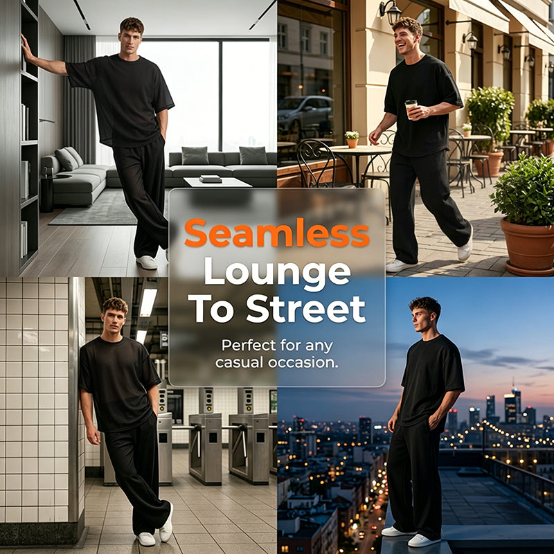 Damen Zweiteiler mit Oversize-Shirt | Freizeit-Set mit weiter Hose | Bequemes Lounge-Set für Alltag, Reisen &amp; Freizeit