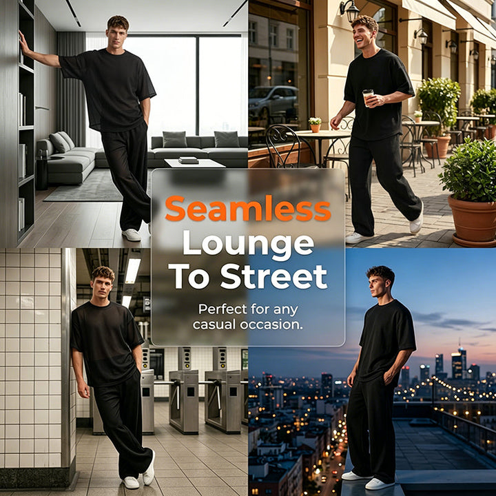 Damen Zweiteiler mit Oversize-Shirt | Freizeit-Set mit weiter Hose | Bequemes Lounge-Set für Alltag, Reisen &amp; Freizeit
