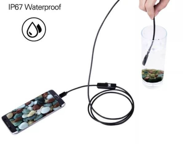 Endoskopkamera 3-in-1 für Handy &amp; PC | 7 mm Sonde, IP67 wasserdicht | 6 LED-Lichter dimmbar | 720p HD | Kabel 1–10 m