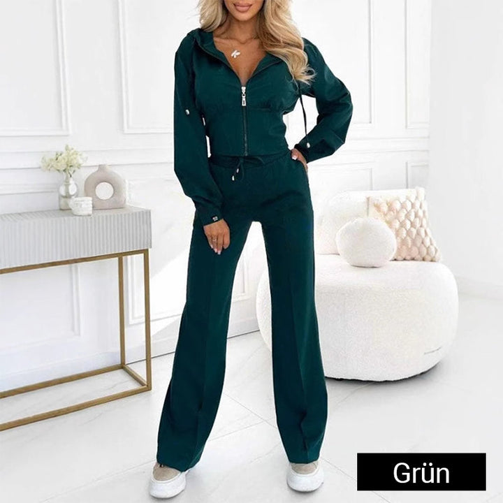 Damen Zweiteiler Trainingsanzug mit Kapuzenjacke | Bequemes Sport-Set mit Hose | Aktiver Freizeitlook