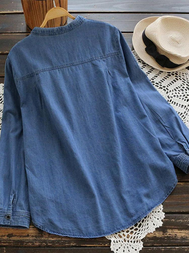 Denim Blouse for Women | Adjustable Sleeves &amp; Casual Chic | Versatile Top for Everyday &amp; Leisure