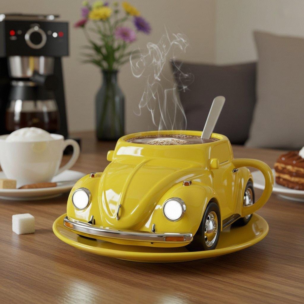 retro ceramic coffee cup in beetle design | hand-painted, detailed &amp; colorful | 325 ml for coffee &amp; tea | gift idea