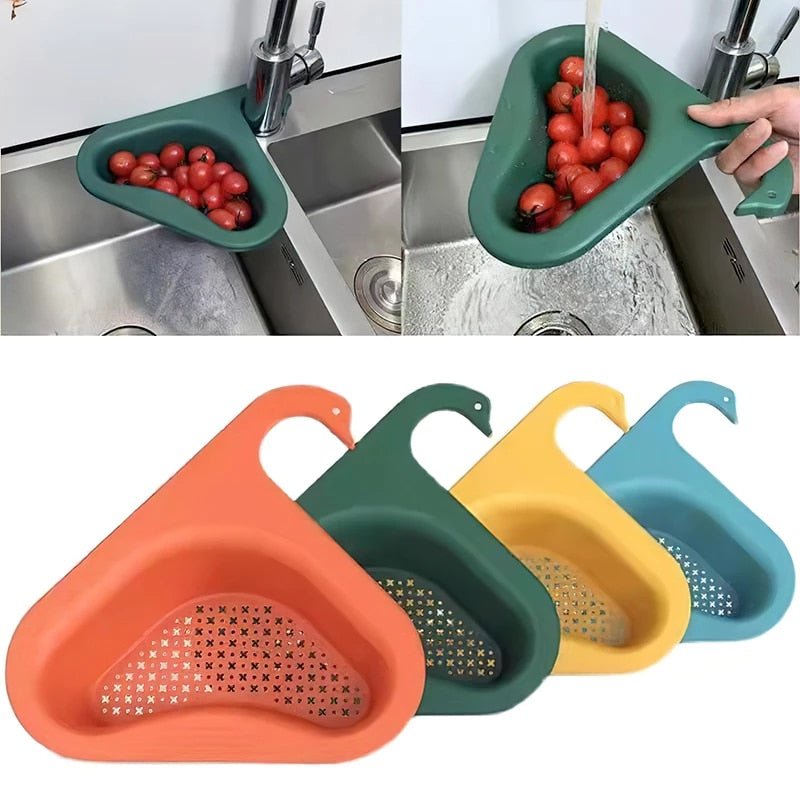 Filtre d’évier d’angle avec crochet lot de 2 | Design cygne, gain de place | Pour déchets de cuisine, égouttoir et porte-éponge