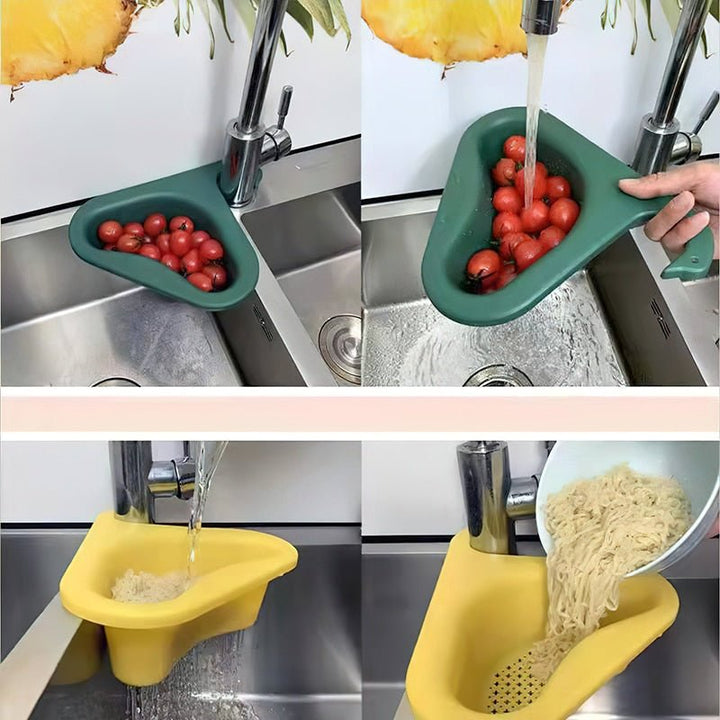 Filtre d’évier d’angle avec crochet lot de 2 | Design cygne, gain de place | Pour déchets de cuisine, égouttoir et porte-éponge