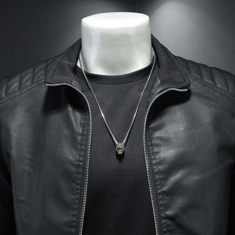 Herren Lederjacke | Leichte Jacke aus PU-Leder mit Reißverschluss und Steppdetails