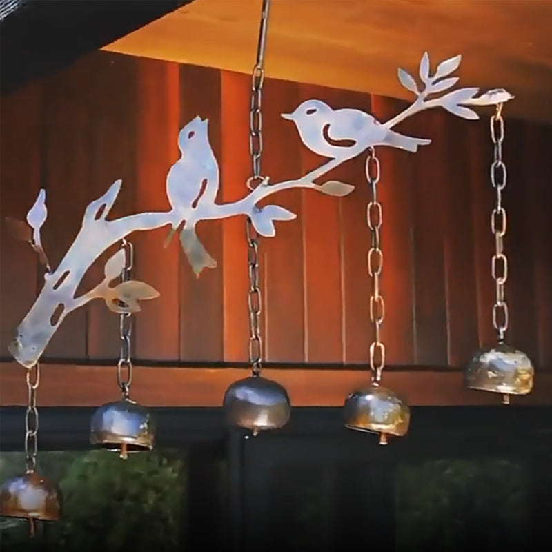 Campanello a vento con motivo uccello | Campanello in ferro fatto a mano | Decorazione per giardino, balcone e terrazza