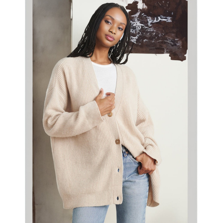 Damen Oversize Strickjacke gerippt | Lockerer langer Cardigan mit strukturierter Rippoptik für Alltag, Büro und Lagenlooks