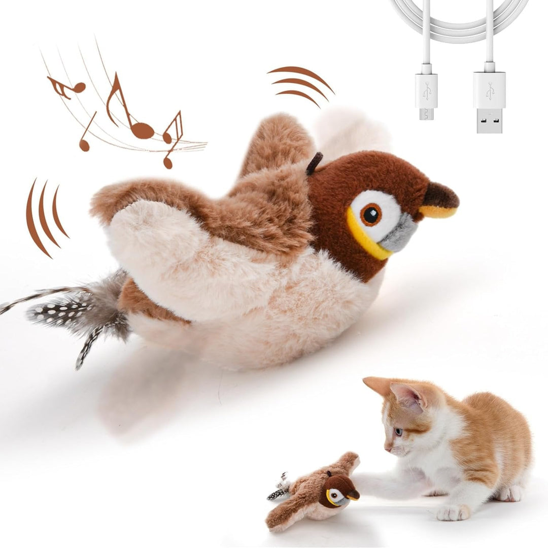 Interaktives Katzenspielzeug mit flatternden Flügeln | Bewegungssensor &amp; Vogelgeräusche | USB-aufladbar 25 x 22 cm