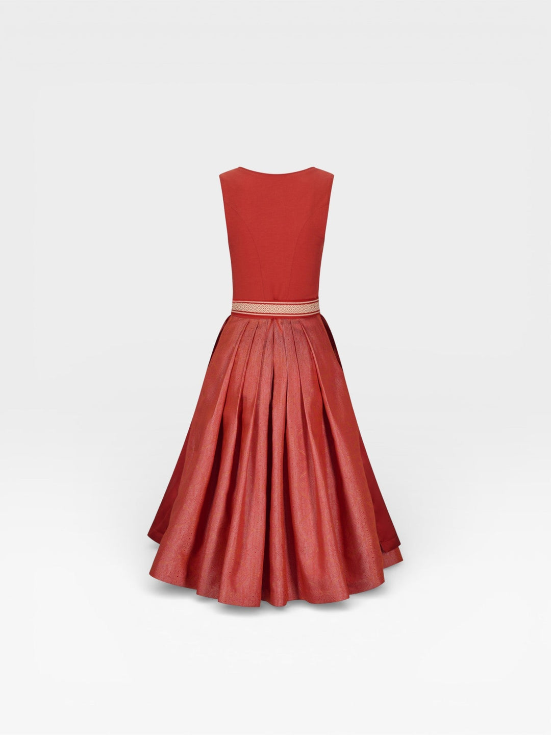 Dirndl Midi Damen | Elegantes Dirndl mit 70 cm Rocklänge, schimmernder Schürze und gewebtem Schürzenband