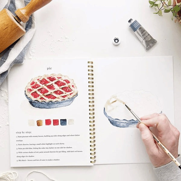 Cahier de travail aquarelle pour débutants | 12 motifs avec guide étape par étape | Papier 120 lb, 6,5"×9", mélange et peinture