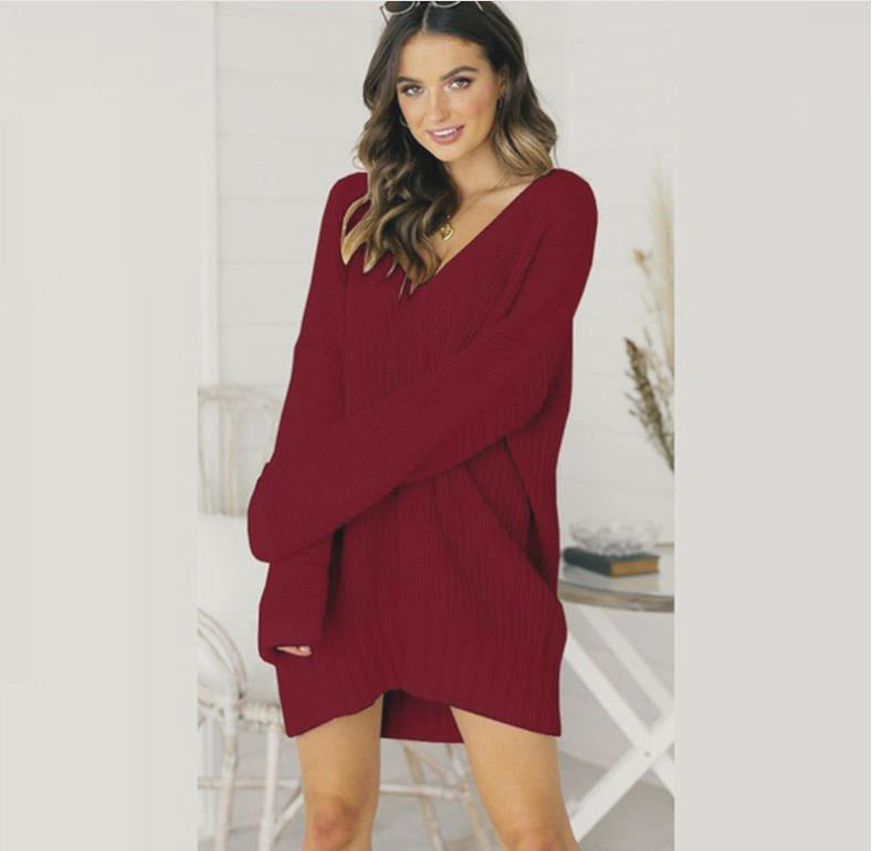 Damen Pulloverkleid aus Wolle mit V-Ausschnitt | Grobstrick Strickkleid mit Strukturmuster und lässigem Schnitt für Alltag