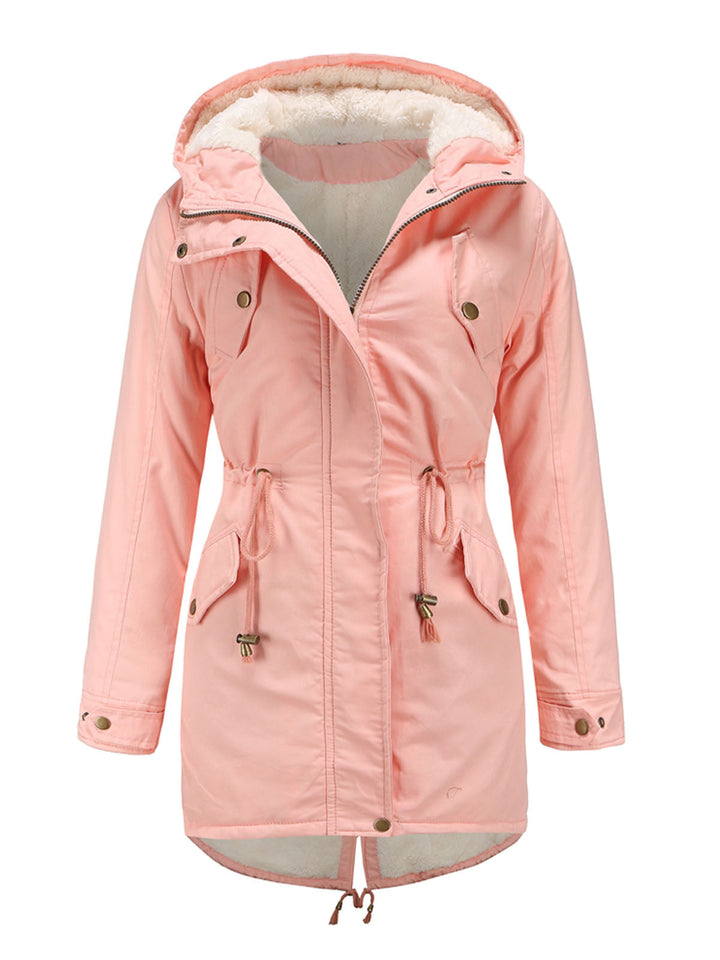 Damen Midiparka mit Kapuze | Langer Parka mit Frontreißverschluss und geradem Schnitt für Alltag, Büro und kalte Tage