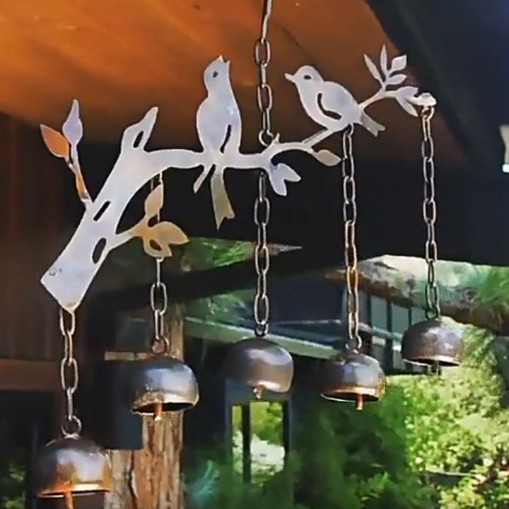 Campanello a vento con motivo uccello | Campanello in ferro fatto a mano | Decorazione per giardino, balcone e terrazza