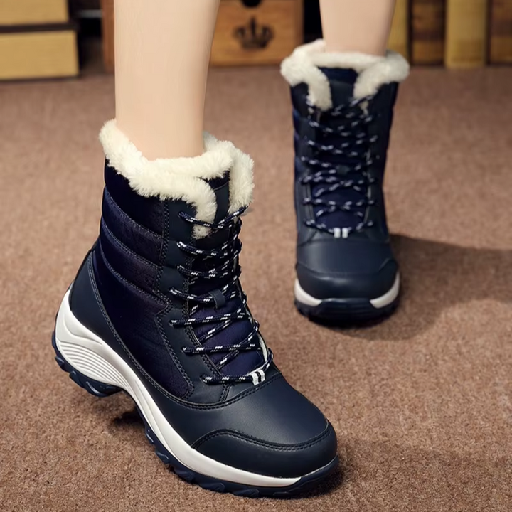 Damen Winterstiefel wasserdicht und warm gefüttert | Schnürstiefel mit rutschfester Profilsohle für Schnee, Regen und kalte Tage