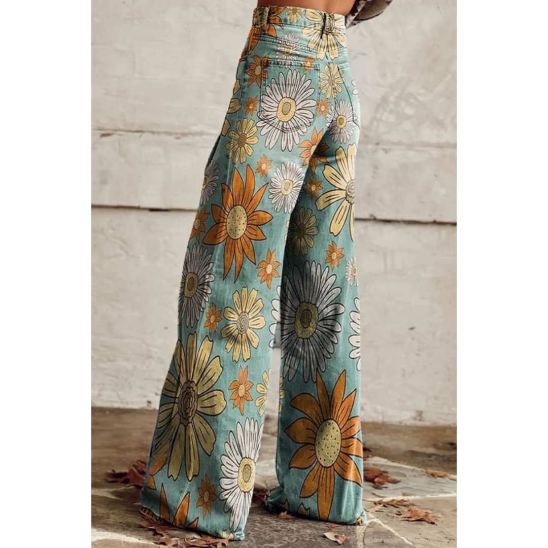Kennedi | pantaloni casual da donna a gamba larga con motivo floreale | vintage