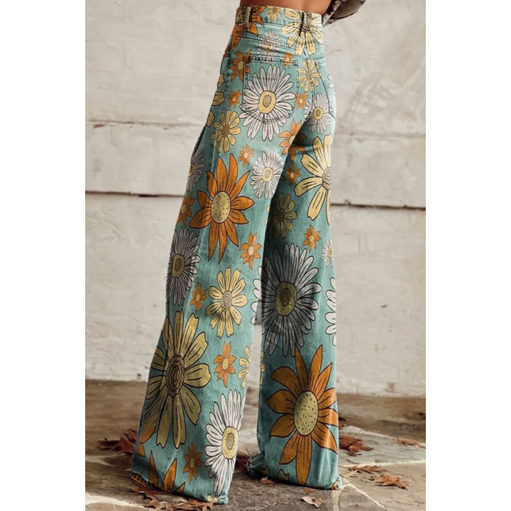 Kennedi | pantaloni casual da donna a gamba larga con motivo floreale | vintage