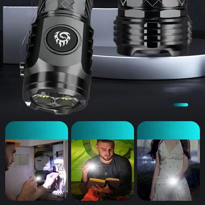 Torcia tascabile compatta con 3 LED e 5 modalità | ricaricabile USB-C (batteria 18350) | impermeabile e resistente agli urti | nero/argento