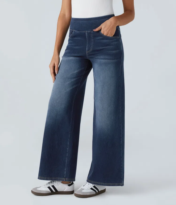Damen Jeans High Waist Wide Leg | Vier-Wege-Stretch &amp; ohne Reißverschluss | Bequem, formend &amp; mit Taschen, XS–5XL