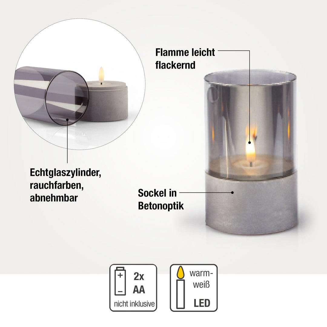LED Kerzen Betonoptik 3er Set für außen | Warmweiß mit Flackereffekt und Timer | Ø 8 cm, batteriebetrieben und wetterbeständig
