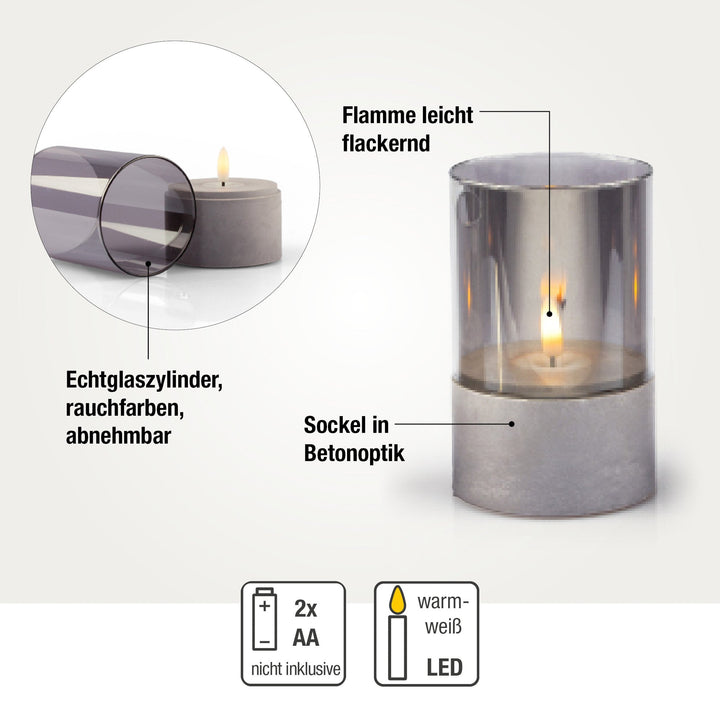 LED Kerzen Betonoptik 3er Set für außen | Warmweiß mit Flackereffekt und Timer | Ø 8 cm, batteriebetrieben und wetterbeständig