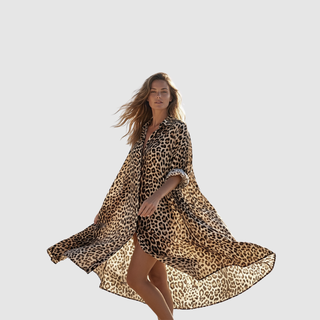 Robe chemise imprimé léopard Juliette | Légère &amp; respirante avec poches | Coupe ample, stylable de multiples façons | S–5XL