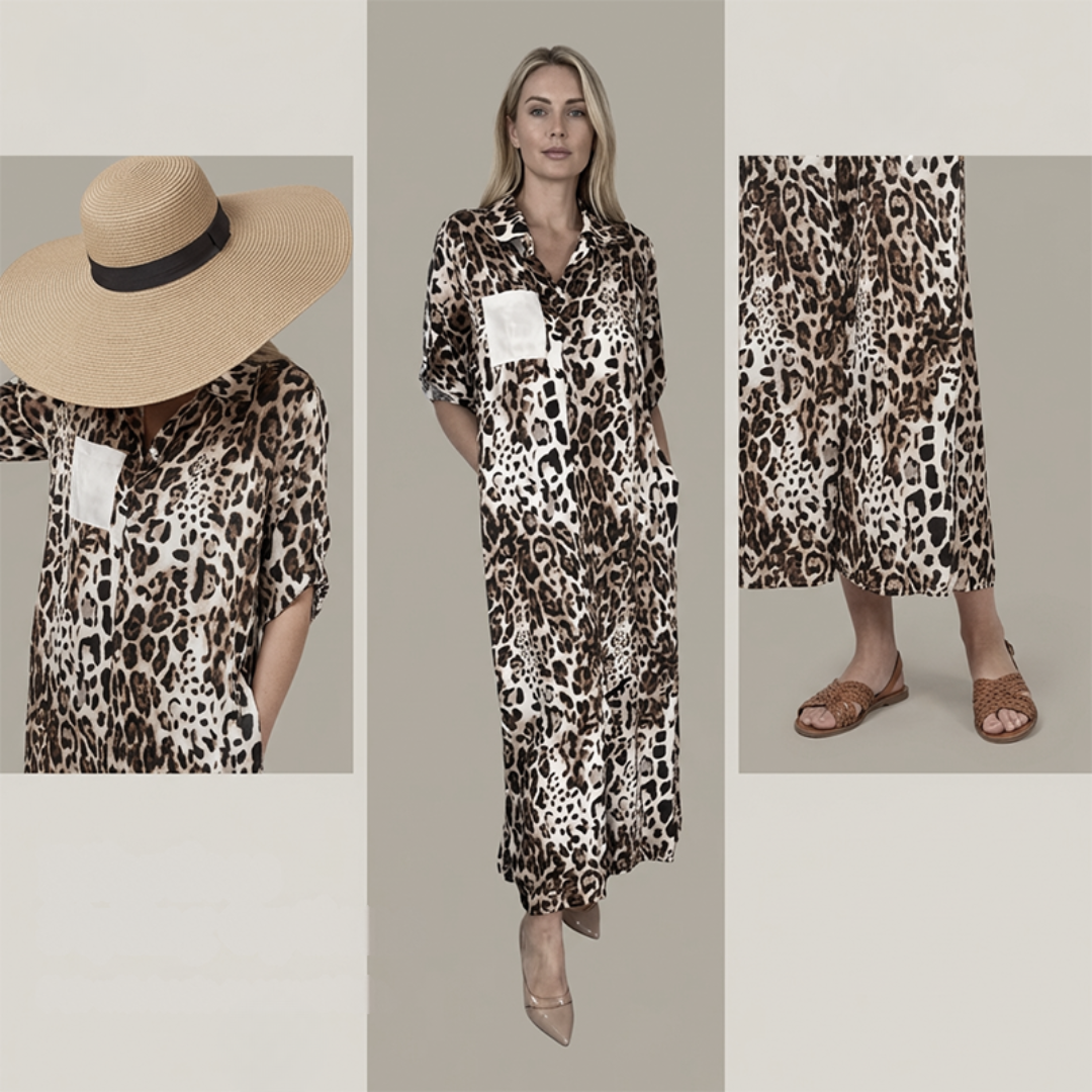 Robe chemise imprimé léopard Juliette | Légère &amp; respirante avec poches | Coupe ample, stylable de multiples façons | S–5XL
