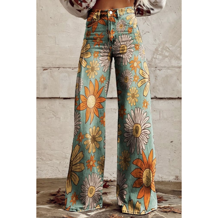 Kennedi | pantaloni casual da donna a gamba larga con motivo floreale | vintage