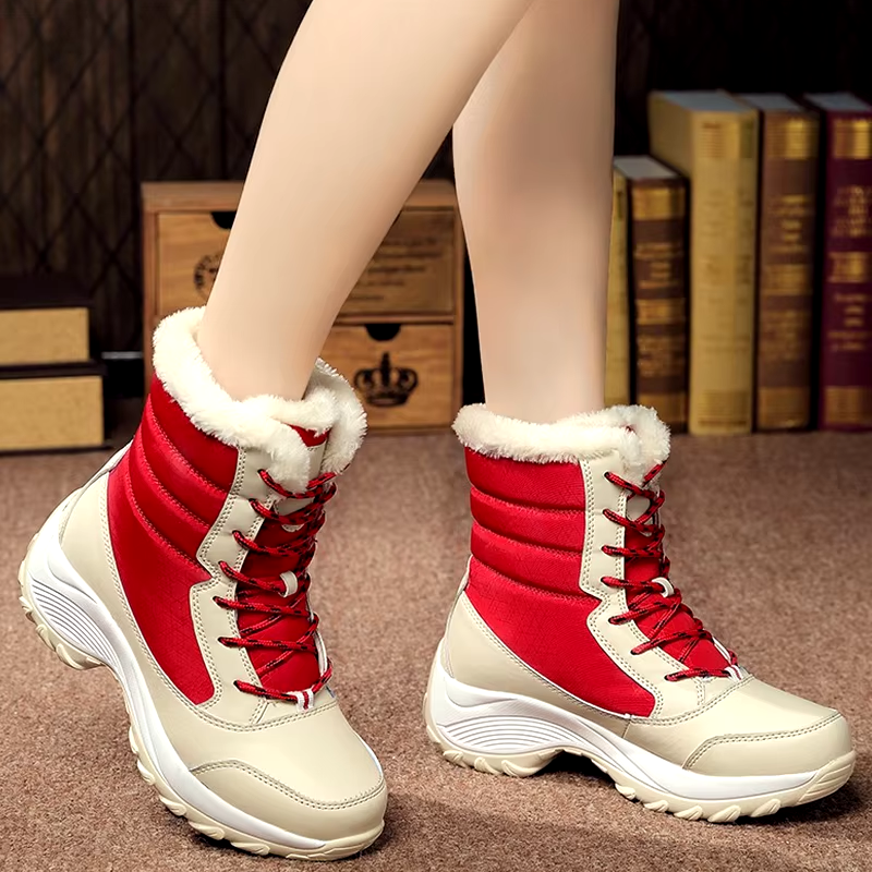 Damen Winterstiefel wasserdicht und warm gefüttert | Schnürstiefel mit rutschfester Profilsohle für Schnee, Regen und kalte Tage