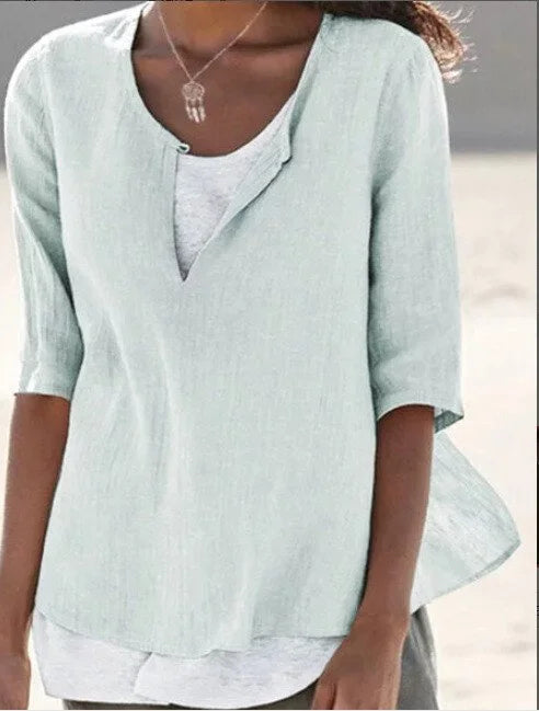 Damen Lagenbluse mit 3/4-Ärmeln | Leichte Bluse im Lagenlook | Vielseitiges Oberteil für jede Saison