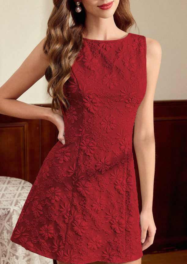Damen Sommerkleid | Ärmelloses Midikleid mit floralem Jacquard-Muster im eleganten Stil