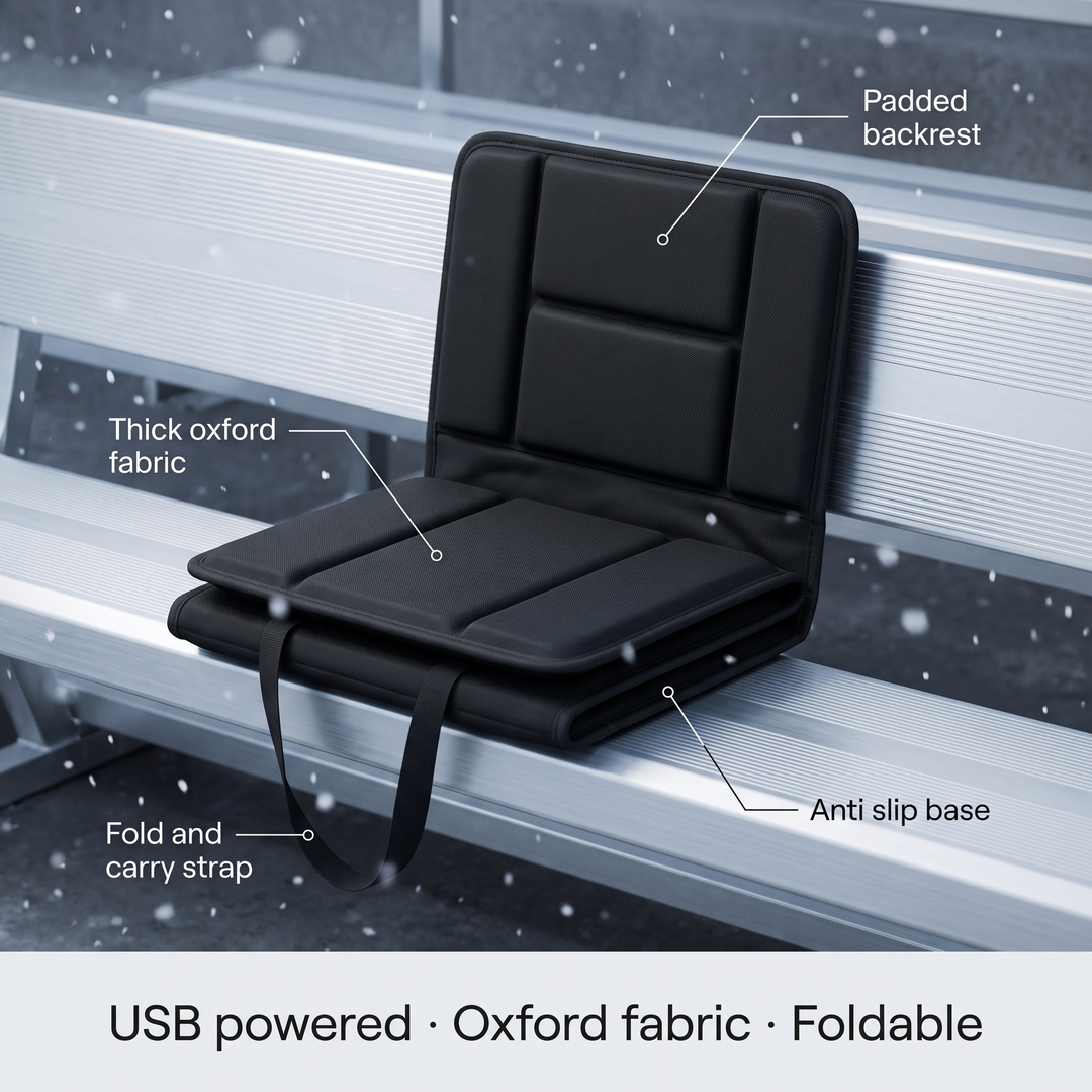 Beheizbare Sitzauflage mit Rückenlehne | Faltbares USB-Heizkissen mit 3 Heizstufen, Graphen-Heizmatte und rutschhemmender Unterseite