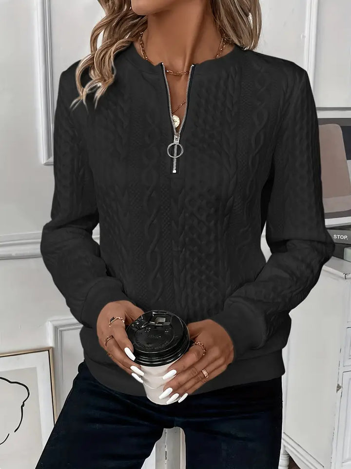 Damen Pullover mit halbem Reißverschluss | Weich &amp; warm für Herbst/Winter | Lockerer Schnitt mit Stehkragen | Farben Weiß/Schwarz/Grün