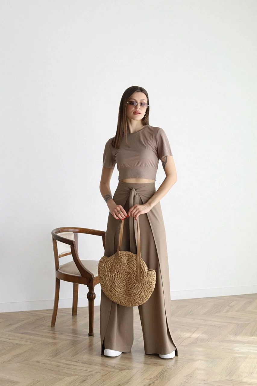 Pantalon en lin femme | Jambe large &amp; design portefeuille | Taille haute, confortable &amp; élégant pour quotidien &amp; occasions spéciales