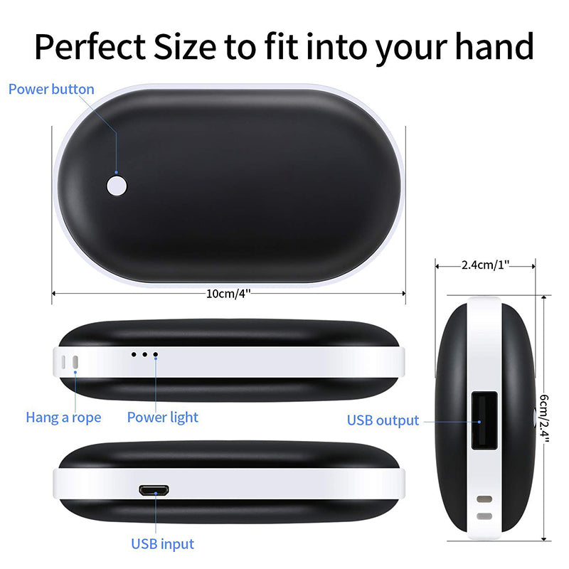 Wiederaufladbarer Handwärmer 5200 mAh | 3 Heizstufen bis 55 °C, Powerbank-Funktion und beidseitige Wärme | 4–8 Std.