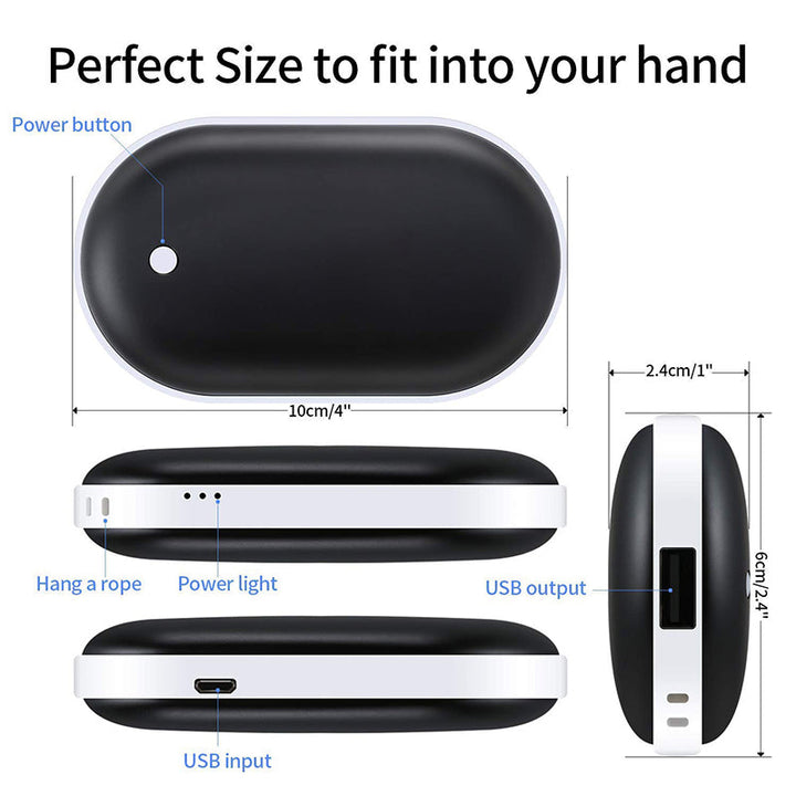 Wiederaufladbarer Handwärmer 5200 mAh | 3 Heizstufen bis 55 °C, Powerbank-Funktion und beidseitige Wärme | 4–8 Std.