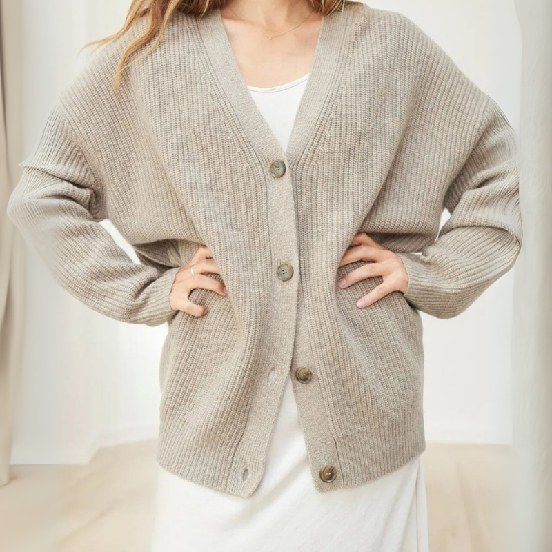 Damen Oversize Strickjacke gerippt | Lockerer langer Cardigan mit strukturierter Rippoptik für Alltag, Büro und Lagenlooks