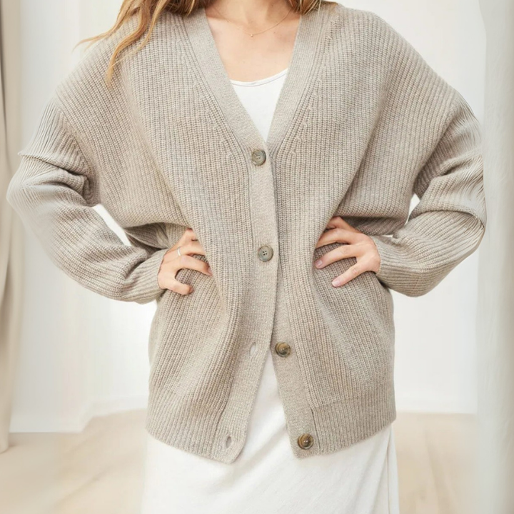 Damen Oversize Strickjacke gerippt | Lockerer langer Cardigan mit strukturierter Rippoptik für Alltag, Büro und Lagenlooks