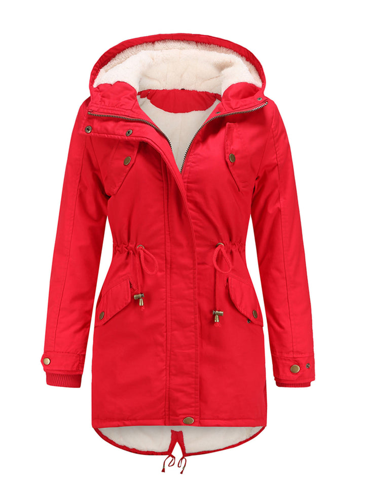 Damen Midiparka mit Kapuze | Langer Parka mit Frontreißverschluss und geradem Schnitt für Alltag, Büro und kalte Tage
