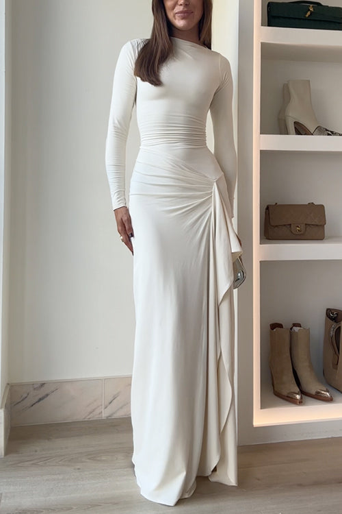 Maxikleid | Langarm mit Drapierung, Beinschlitz und eleganter Passform für Partys &amp; besondere Anlässe