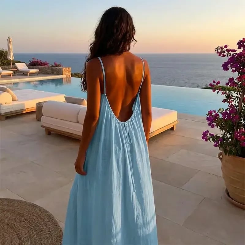 Damen-Cami-Kleid mit rückenfreiem Design aus Baumwollmix | Luftige Spaghettiträger &amp; lockere Passform | Sommerkleid für Urlaub &amp; Dates