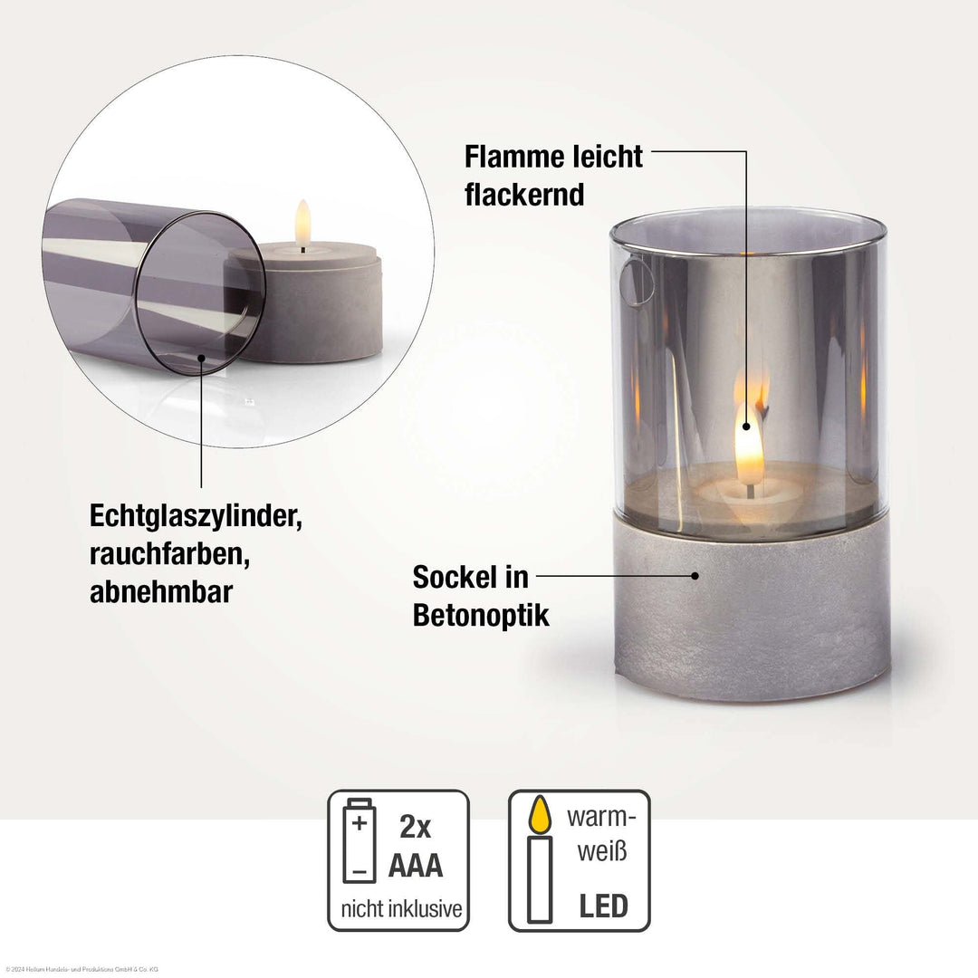 LED Kerzen Betonoptik 3er Set für außen | Warmweiß mit Flackereffekt und Timer | Ø 8 cm, batteriebetrieben und wetterbeständig