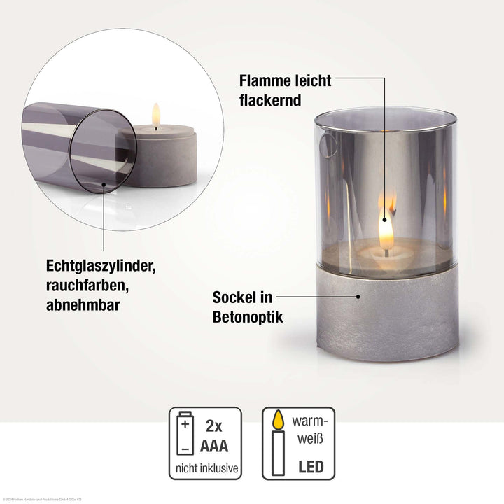 LED Kerzen Betonoptik 3er Set für außen | Warmweiß mit Flackereffekt und Timer | Ø 8 cm, batteriebetrieben und wetterbeständig