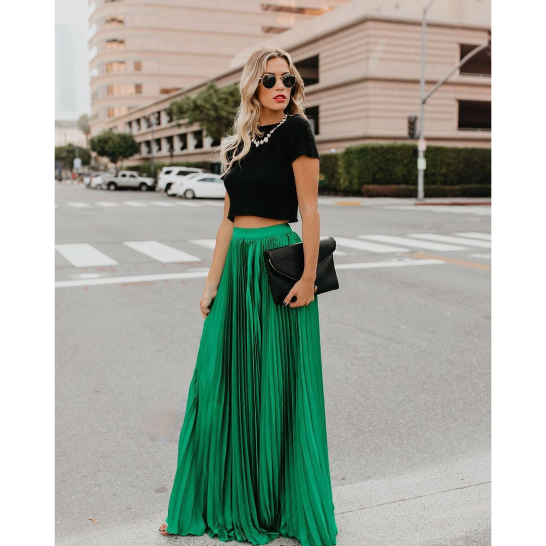 Damen Faltenrock | Eleganter Midi-Rock mit Elastikbund | Vielseitig &amp; Figurschmeichelnd